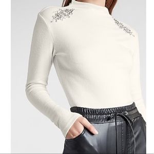 EXPRESS NWT Embellished Shoulder Mock Neck Tee - Medium